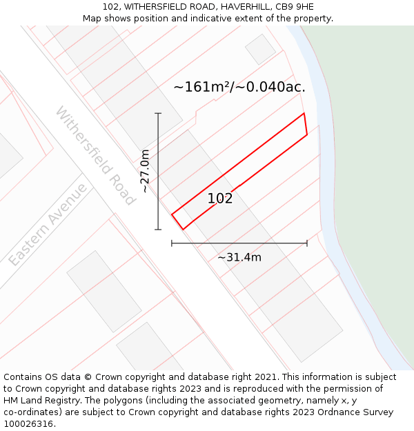 102, WITHERSFIELD ROAD, HAVERHILL, CB9 9HE: Plot and title map