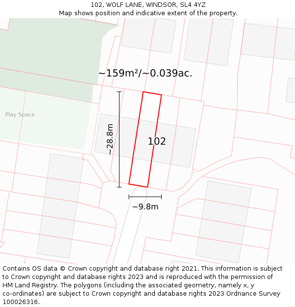 102, WOLF LANE, WINDSOR, SL4 4YZ: Plot and title map