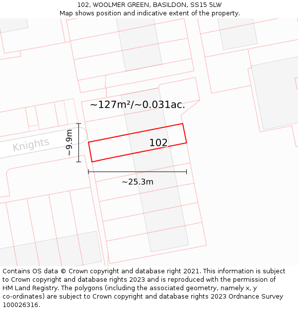 102, WOOLMER GREEN, BASILDON, SS15 5LW: Plot and title map