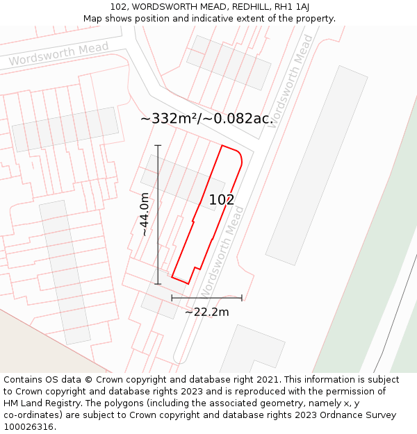 102, WORDSWORTH MEAD, REDHILL, RH1 1AJ: Plot and title map