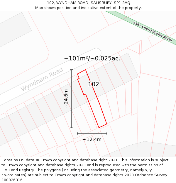 102, WYNDHAM ROAD, SALISBURY, SP1 3AQ: Plot and title map