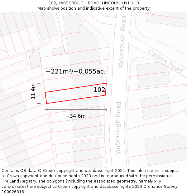 102, YARBOROUGH ROAD, LINCOLN, LN1 1HR: Plot and title map