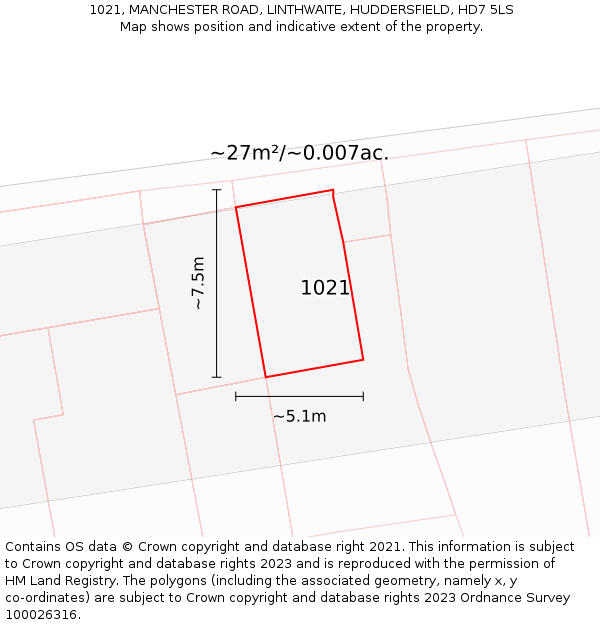 1021, MANCHESTER ROAD, LINTHWAITE, HUDDERSFIELD, HD7 5LS: Plot and title map