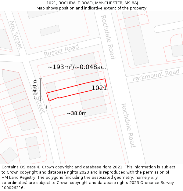 1021, ROCHDALE ROAD, MANCHESTER, M9 8AJ: Plot and title map
