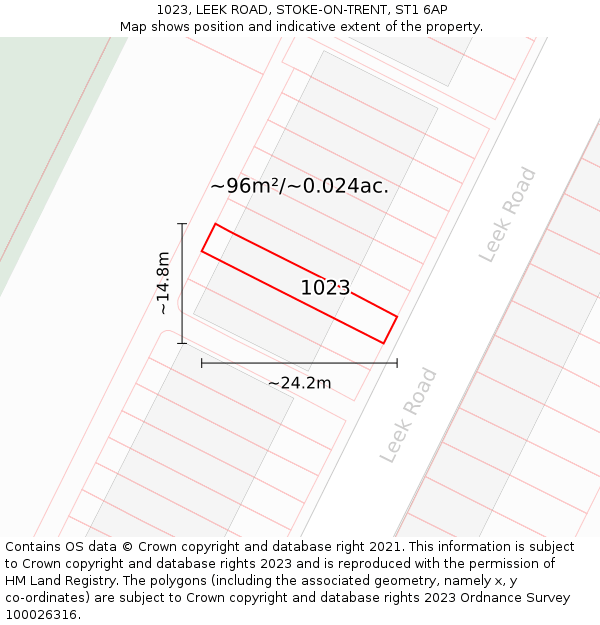 1023, LEEK ROAD, STOKE-ON-TRENT, ST1 6AP: Plot and title map
