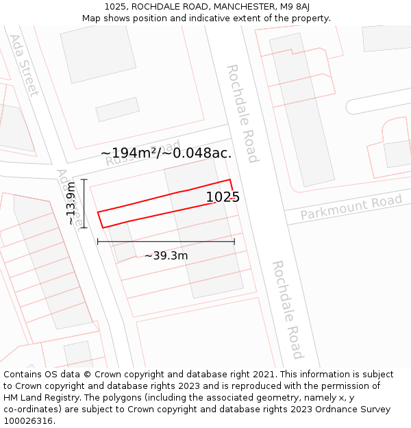 1025, ROCHDALE ROAD, MANCHESTER, M9 8AJ: Plot and title map