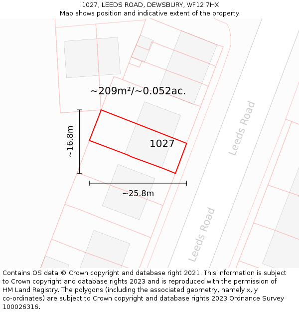 1027, LEEDS ROAD, DEWSBURY, WF12 7HX: Plot and title map