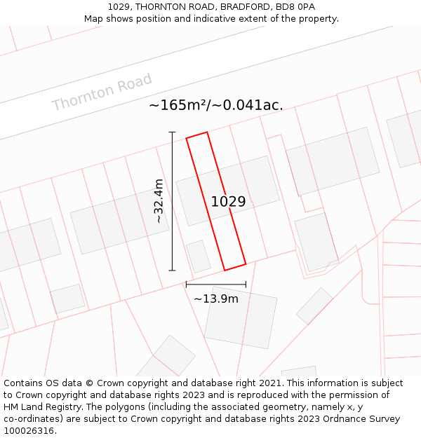 1029, THORNTON ROAD, BRADFORD, BD8 0PA: Plot and title map