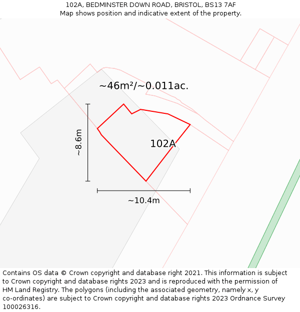 102A, BEDMINSTER DOWN ROAD, BRISTOL, BS13 7AF: Plot and title map