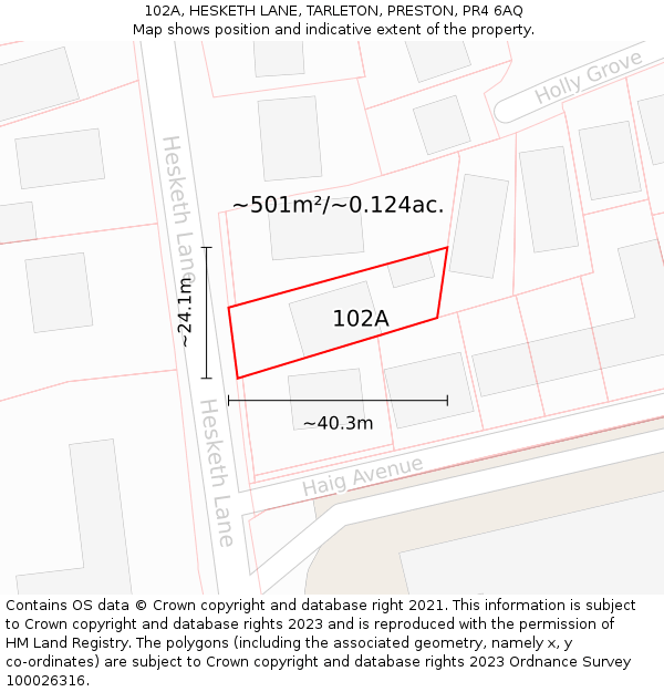 102A, HESKETH LANE, TARLETON, PRESTON, PR4 6AQ: Plot and title map