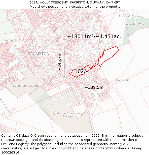 102A, HOLLY CRESCENT, SACRISTON, DURHAM, DH7 6PT: Plot and title map