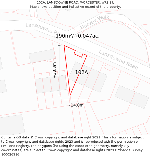 102A, LANSDOWNE ROAD, WORCESTER, WR3 8JL: Plot and title map