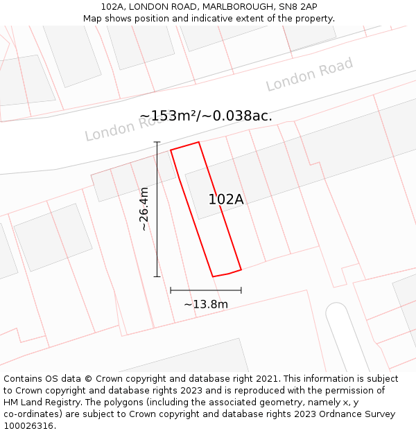 102A, LONDON ROAD, MARLBOROUGH, SN8 2AP: Plot and title map