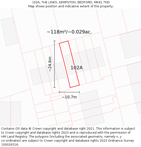 102A, THE LINKS, KEMPSTON, BEDFORD, MK42 7ND: Plot and title map
