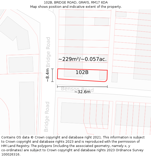 102B, BRIDGE ROAD, GRAYS, RM17 6DA: Plot and title map