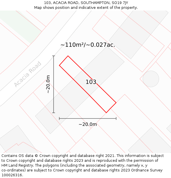 103, ACACIA ROAD, SOUTHAMPTON, SO19 7JY: Plot and title map