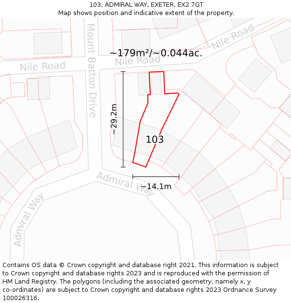 103, ADMIRAL WAY, EXETER, EX2 7GT: Plot and title map