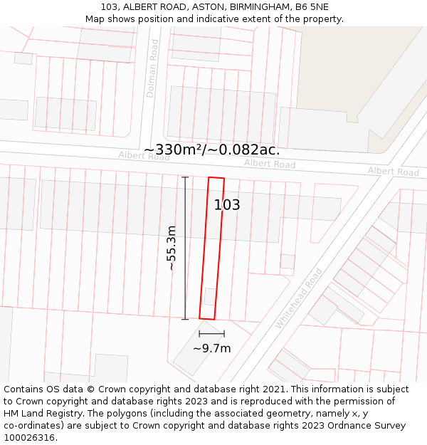 103, ALBERT ROAD, ASTON, BIRMINGHAM, B6 5NE: Plot and title map
