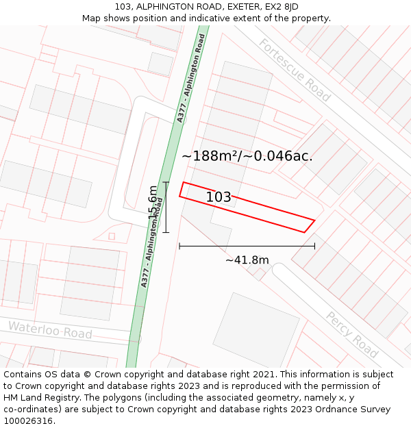 103, ALPHINGTON ROAD, EXETER, EX2 8JD: Plot and title map
