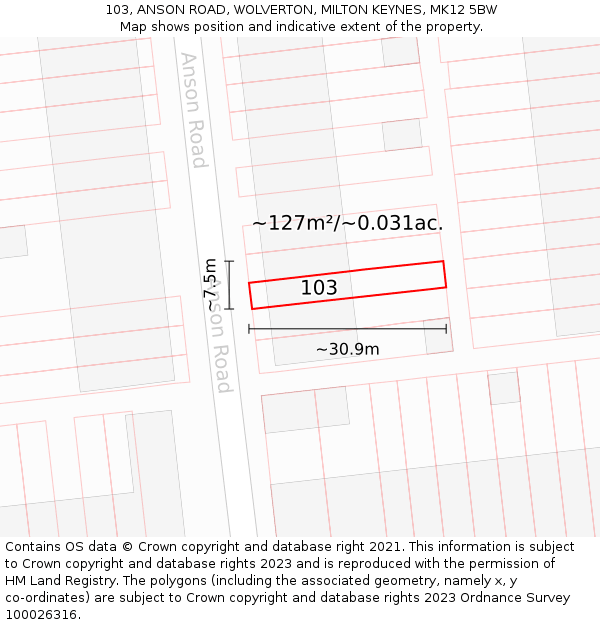 103, ANSON ROAD, WOLVERTON, MILTON KEYNES, MK12 5BW: Plot and title map