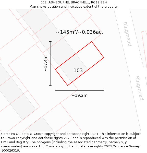 103, ASHBOURNE, BRACKNELL, RG12 8SH: Plot and title map