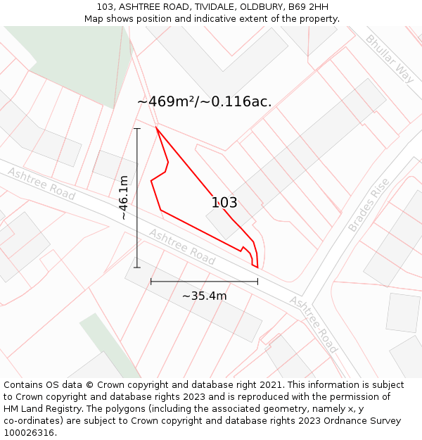 103, ASHTREE ROAD, TIVIDALE, OLDBURY, B69 2HH: Plot and title map