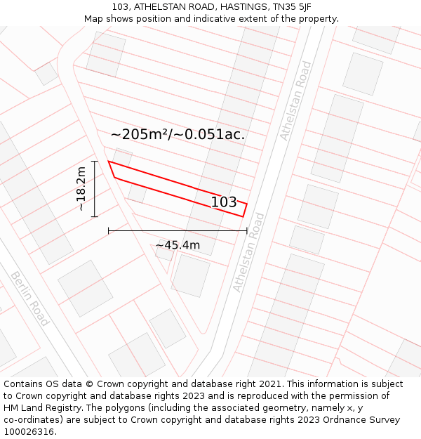 103, ATHELSTAN ROAD, HASTINGS, TN35 5JF: Plot and title map