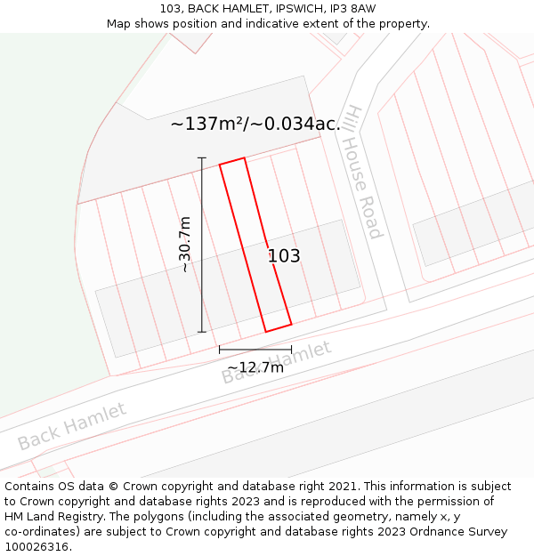 103, BACK HAMLET, IPSWICH, IP3 8AW: Plot and title map