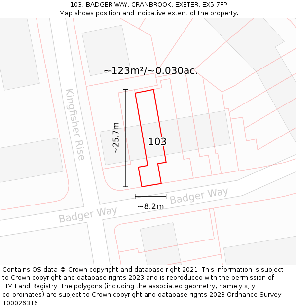 103, BADGER WAY, CRANBROOK, EXETER, EX5 7FP: Plot and title map