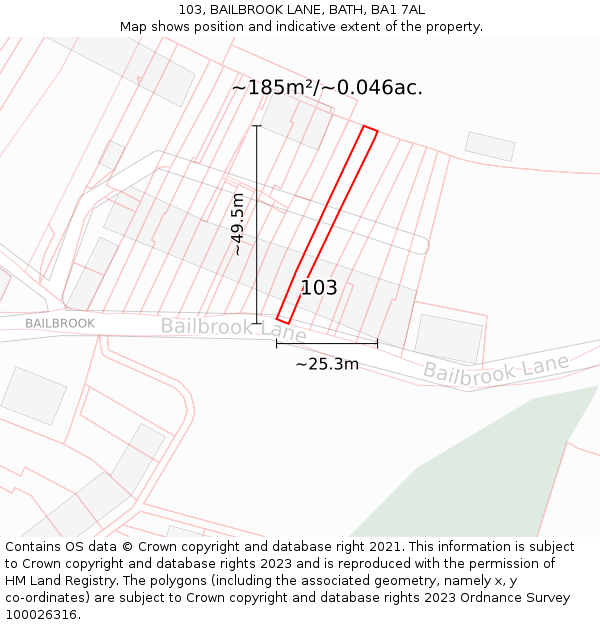 103, BAILBROOK LANE, BATH, BA1 7AL: Plot and title map