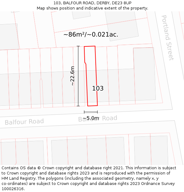 103, BALFOUR ROAD, DERBY, DE23 8UP: Plot and title map