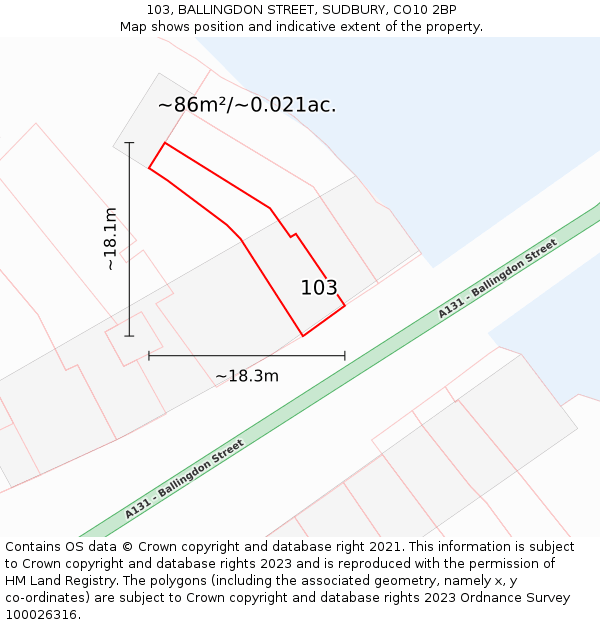 103, BALLINGDON STREET, SUDBURY, CO10 2BP: Plot and title map