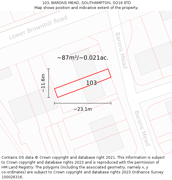 103, BARONS MEAD, SOUTHAMPTON, SO16 9TD: Plot and title map