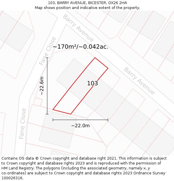 103, BARRY AVENUE, BICESTER, OX26 2HA: Plot and title map