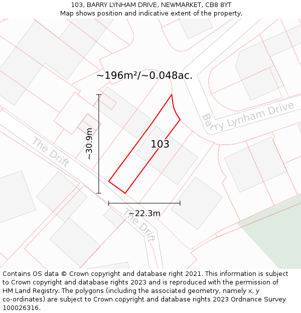 103, BARRY LYNHAM DRIVE, NEWMARKET, CB8 8YT: Plot and title map