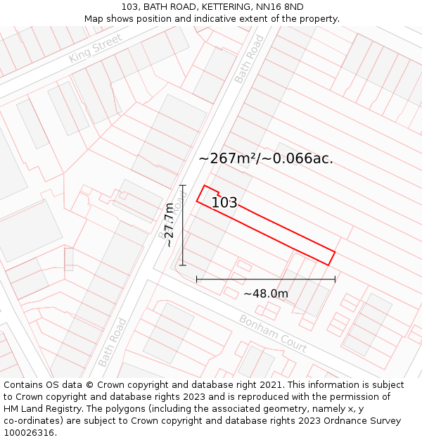 103, BATH ROAD, KETTERING, NN16 8ND: Plot and title map