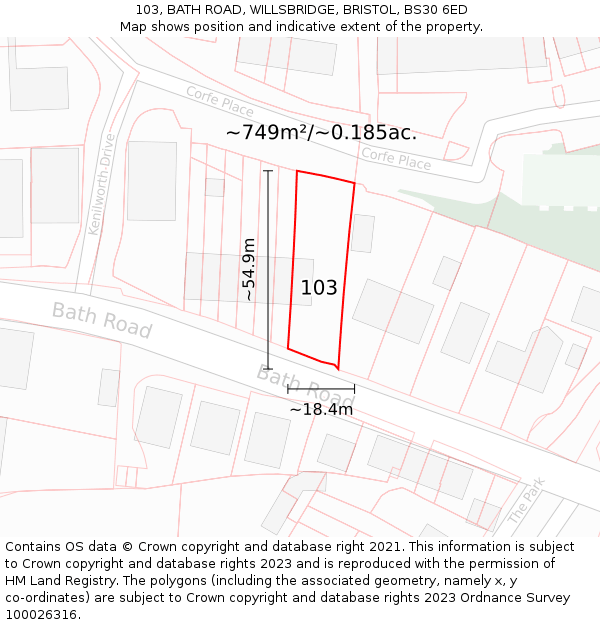 103, BATH ROAD, WILLSBRIDGE, BRISTOL, BS30 6ED: Plot and title map