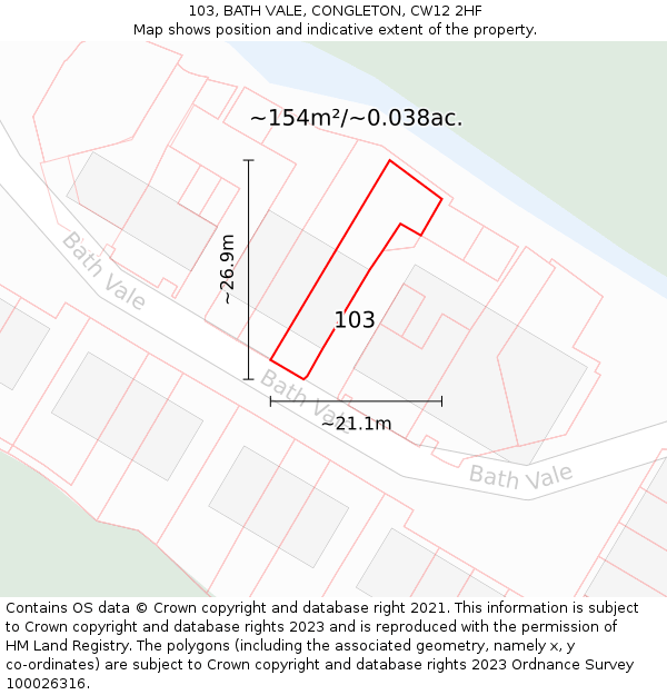 103, BATH VALE, CONGLETON, CW12 2HF: Plot and title map