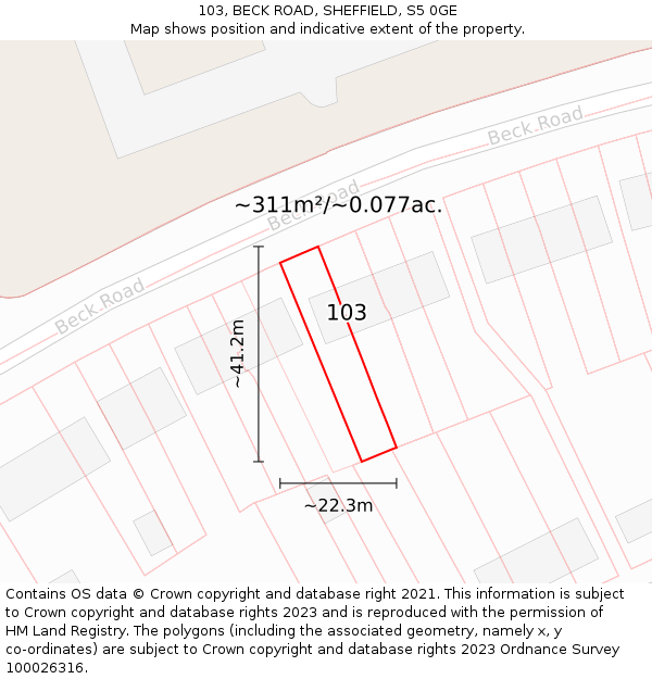 103, BECK ROAD, SHEFFIELD, S5 0GE: Plot and title map
