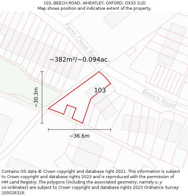 103, BEECH ROAD, WHEATLEY, OXFORD, OX33 1UD: Plot and title map