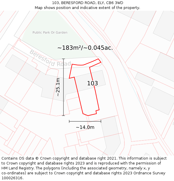 103, BERESFORD ROAD, ELY, CB6 3WD: Plot and title map