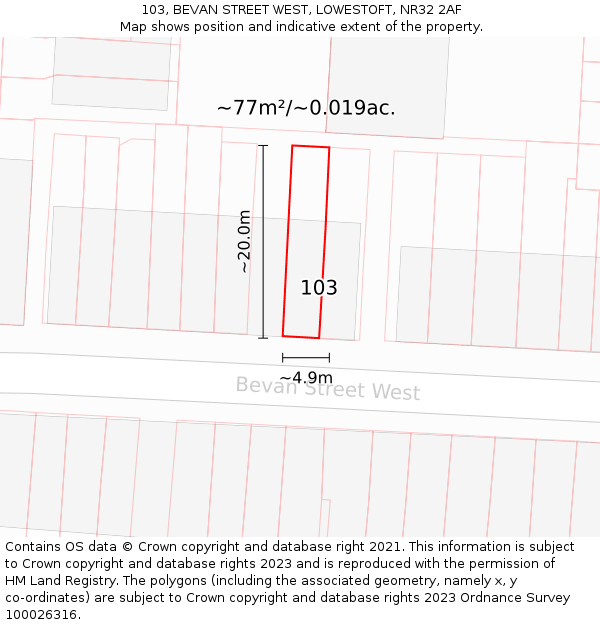 103, BEVAN STREET WEST, LOWESTOFT, NR32 2AF: Plot and title map