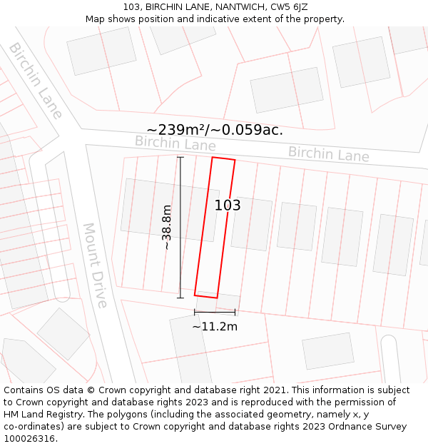 103, BIRCHIN LANE, NANTWICH, CW5 6JZ: Plot and title map