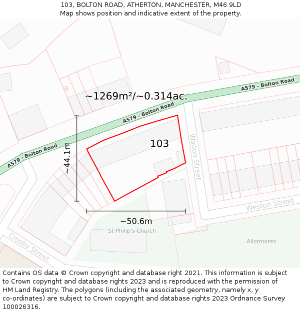 103, BOLTON ROAD, ATHERTON, MANCHESTER, M46 9LD: Plot and title map
