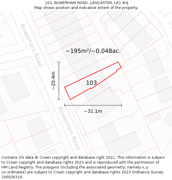 103, BOWERHAM ROAD, LANCASTER, LA1 4HJ: Plot and title map