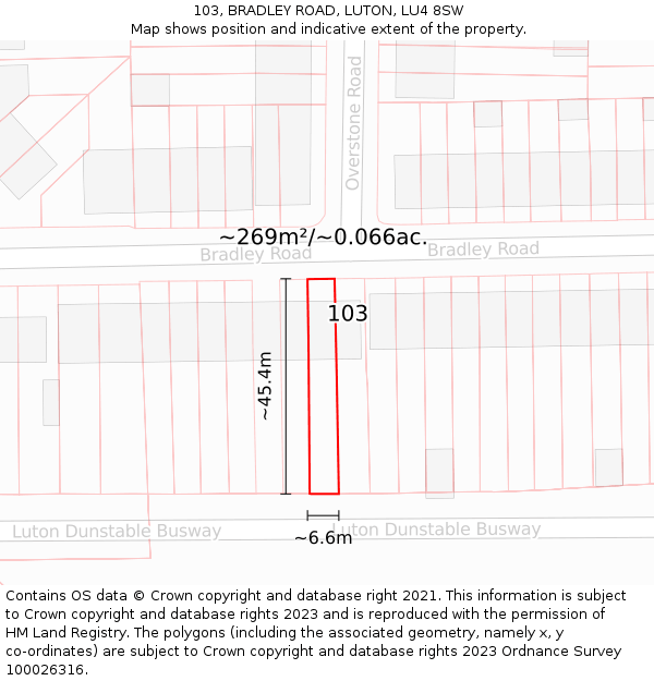 103, BRADLEY ROAD, LUTON, LU4 8SW: Plot and title map
