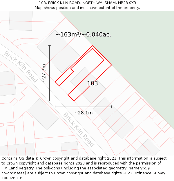 103, BRICK KILN ROAD, NORTH WALSHAM, NR28 9XR: Plot and title map