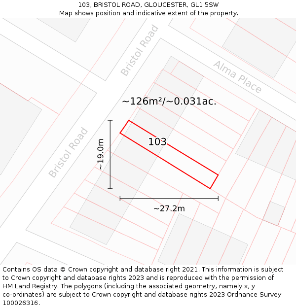 103, BRISTOL ROAD, GLOUCESTER, GL1 5SW: Plot and title map