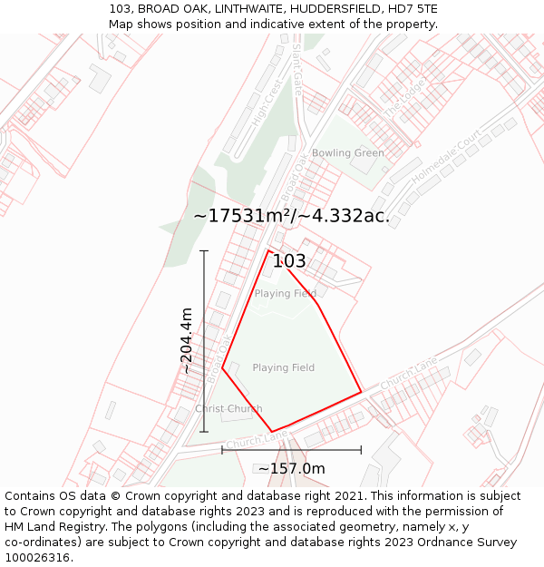 103, BROAD OAK, LINTHWAITE, HUDDERSFIELD, HD7 5TE: Plot and title map