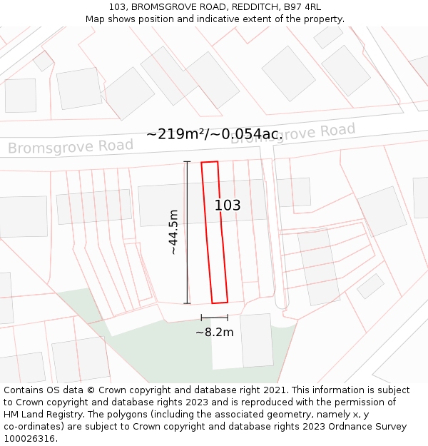 103, BROMSGROVE ROAD, REDDITCH, B97 4RL: Plot and title map